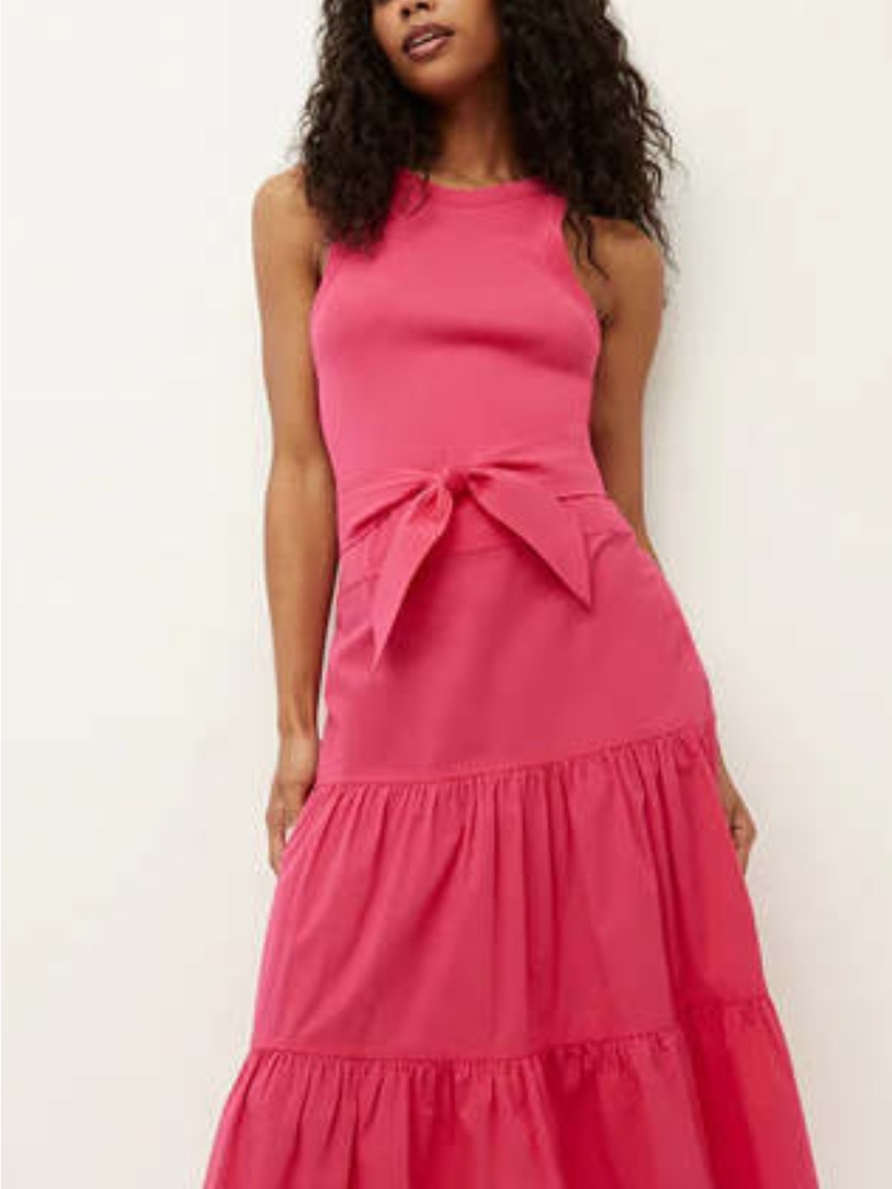Veronica Beard Hot Pink Sleeveless Tie-Waist Tiered Maxi Dress